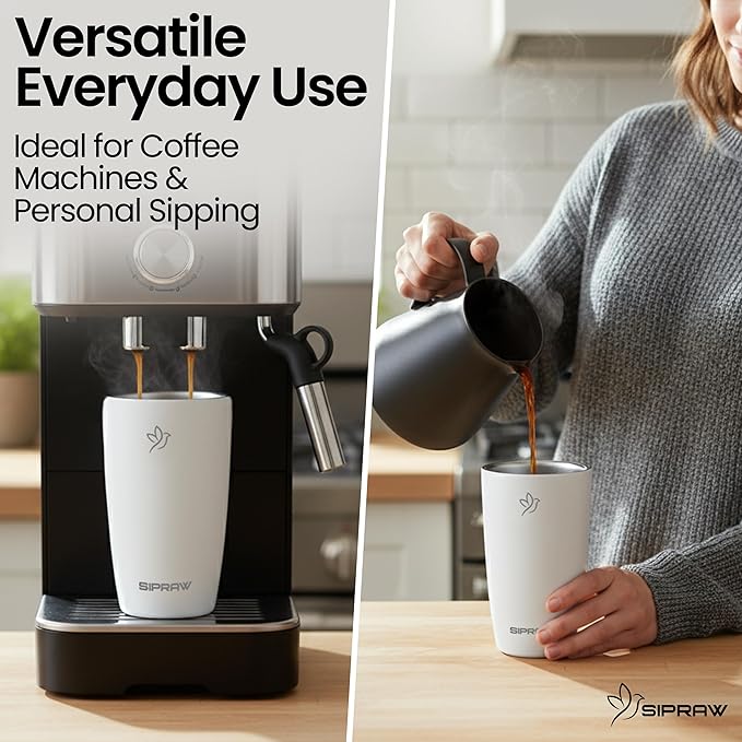 12oz Travel Coffee Mug Tumbler Insulated Stainless Steel Coffee Cup with Leakproof Lid for Hot and Cold Drinks BPA Free Reusable Mug Dishwasher Safe Cup Holder Friendly, White smoke