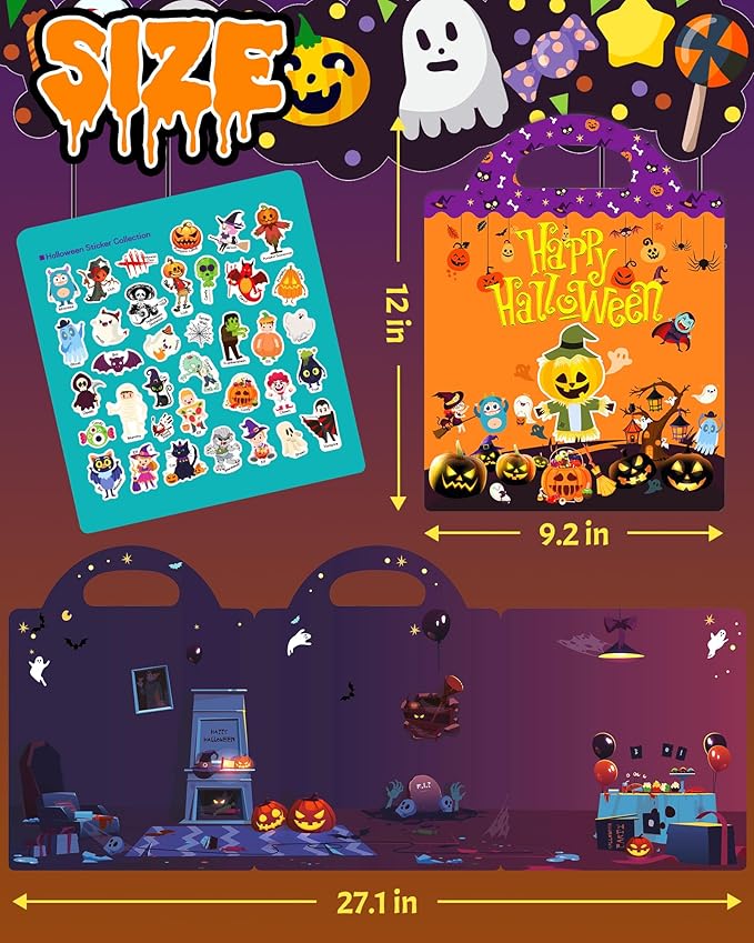 Benresive Reusable Sticker Book for Toddlers, Stickers for Kids, Travel Toys for Arts & Crafts Activities, Birthday Gift for Boys & Girls, Halloween Themes