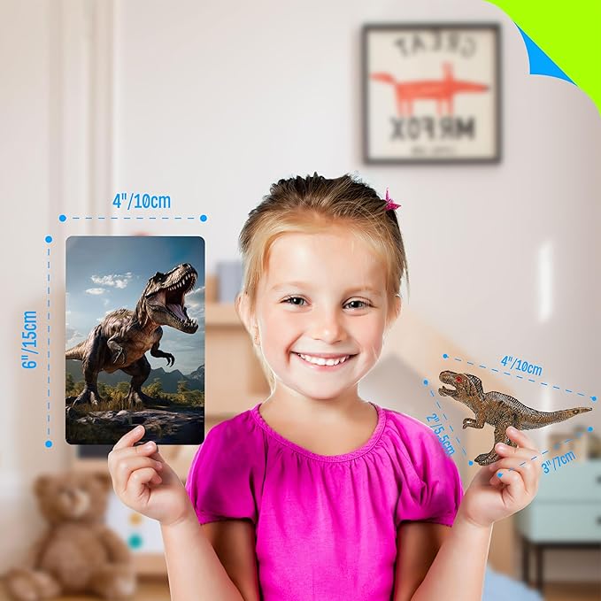 12 PCS Dinosaur Figurines with 12 Introducing Flashcards, Portable Dinosaur Figurines Montessori Toys Science Educational Matching Game for Homeschool Preschool Toddler Kids