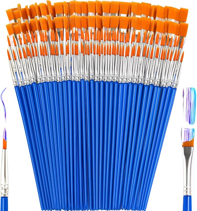 Small Paint Brushes Bulk, 160 Pcs Flat Tip Round Acrylic Paint Brushes for Kids Classroom Acrylic Watercolor Canvas Face Painting Touch Up