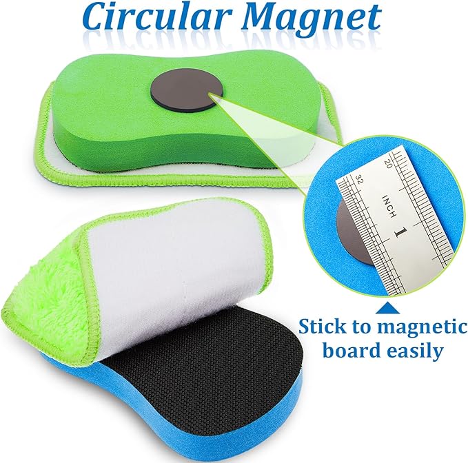 Zonon 2 Pieces Microfiber Dustless Chalk Eraser Magnetic Chalkboard Cleaner Multipurpose Cleaning Duster Washable Reusable Eraser for Markers, Chalk, Home, Classroom and Office (Blue and Green)