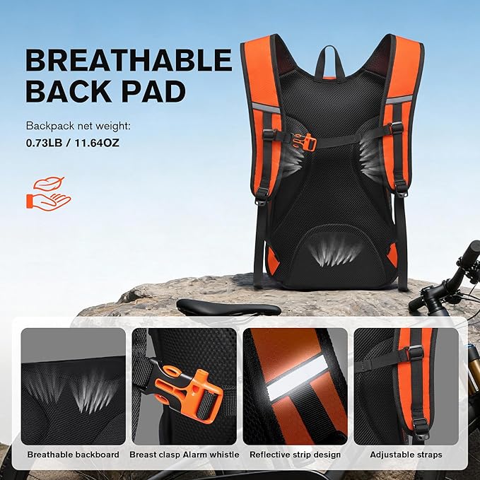 Ultra-Light Soft Daypack 15L/20L, Cushioned Breathable Back Panel Backpack, Lightweight Packable Travel Backpack (Orange, 20L)