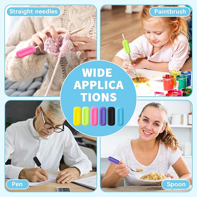 QOUBAI 6 Pcs Silicone Weighted Pencil Grips for Kids Adults Handwriting Aid Improve Penmanship with Autism ADHD Dyspraxia Fine Motor Skills Writing Posture Correction Tools for Classroom (Colorful)