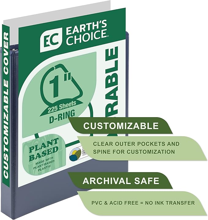 Samsill Plant-Based 1 Inch Durable D-Ring, View Binder, Eco-Friendly, USDA Certified Biobased, 2 Count,Pack of 1, Indigo