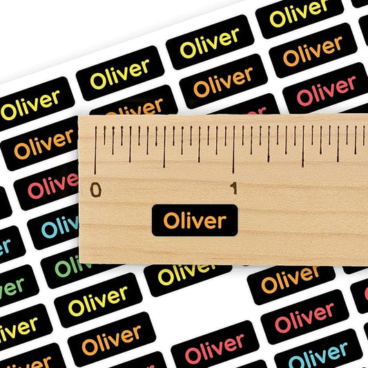 Mini Name Labels (175) - Custom Personalized Name Labels for Labeling Tiny Items, Washer and Dryer-Safe Waterproof Labels for Daycare, Preschool, and School - Neon