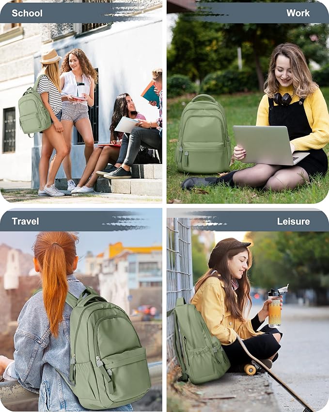 winspansy Small Backpack For School Girls Boys Aesthetic Lightweight Travel Daypack Simple Cute Backpack For Women Men College High School Bookbag Bag Fit 14 Inch Laptop With USB charging port, Green