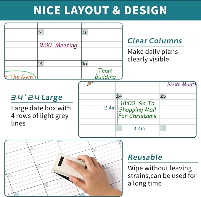 Large Dry Erase Calendar for Wall - Undated 3 Month Wall Calendar, 28" x 40"(Vertical), Wall Calendar Dry Erase for Home, Office, Classroom