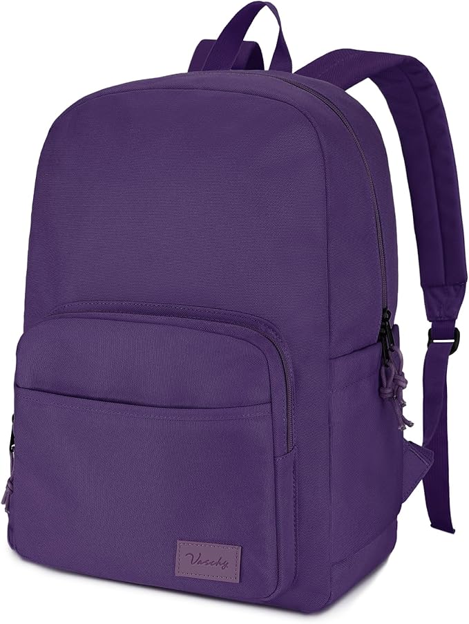 VASCHY School Backpacks, Lightweight Bookbag Schoolbag for Girls Casual Basic Simple Daypack for Women Purple