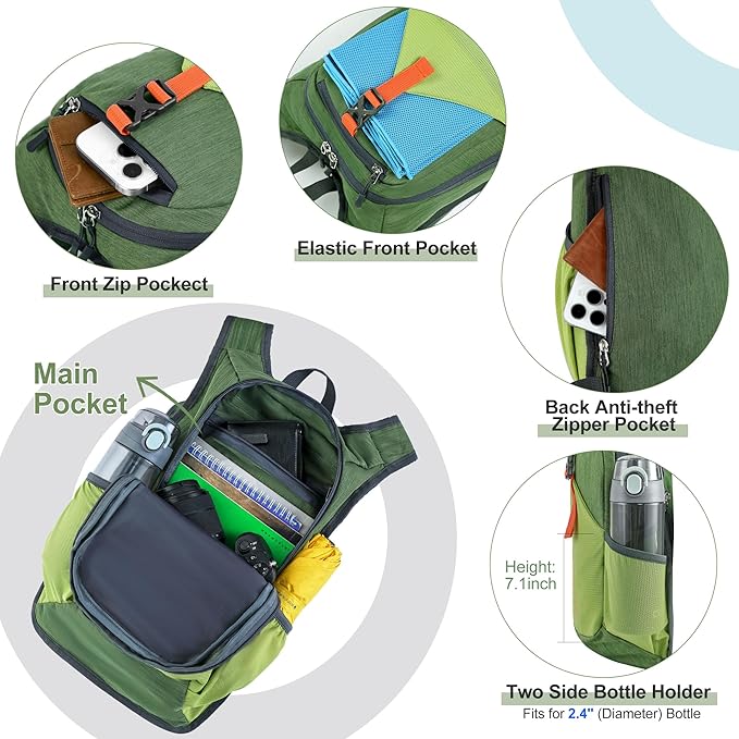 FIORETTO 10L/15L/20L Hiking Backpack for Women Men Mini Packable Backpack Lightweight Small Daypack for Travel Camping