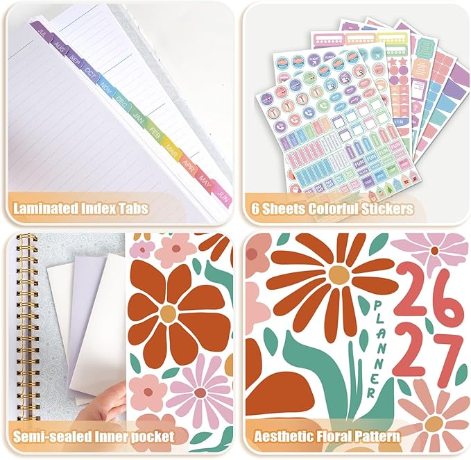 GuassLee Academic Planner 2026-2027 Daily Weekly and Monthly - Large A4 Planner from July 2026-June 2027, 8.8"x11.4" Aesthetic Teacher Student Agenda Book with Back Pocket, Stickers, Coated Tabs, A4