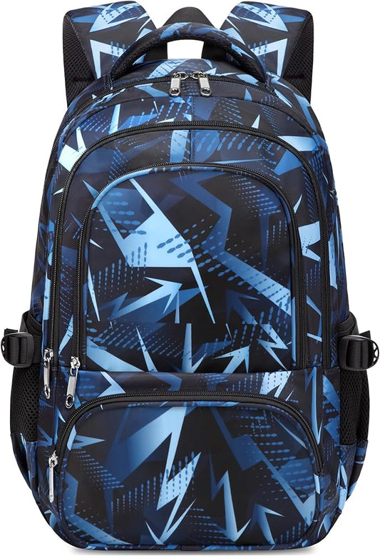 BLUEFAIRY Kids School Backpack for Boys Girls Ages 6-8 8-10 10-12 Elementary Middle School Book Bags with Laptop Compartment Mochilas Escolares para Niños Niñas de 8 10 12 Años (Blue, Geometric)