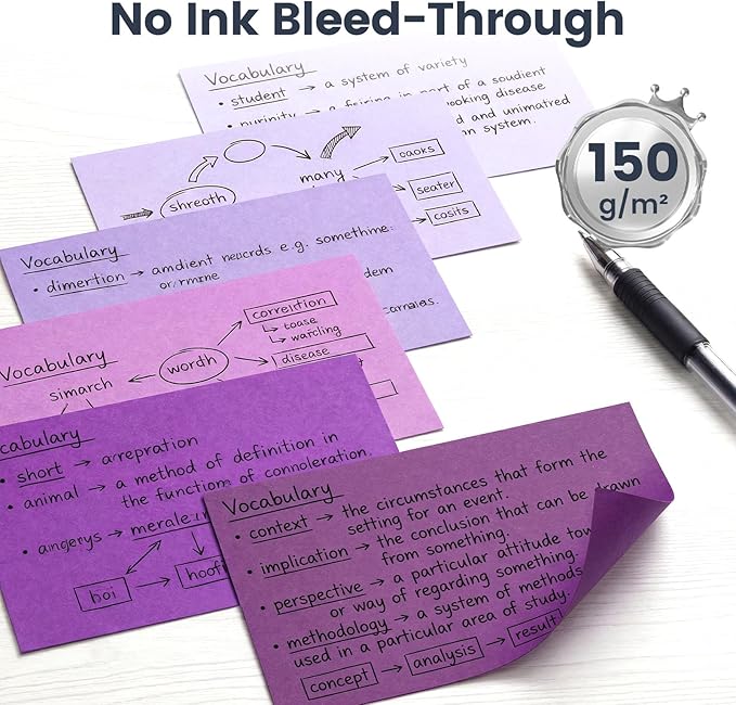 300 Count Index Cards 3 x 5 Inch, Purple Flash Cards for Studying, Cute Notecards for Home, Office, Recipe, School, College Supplies, To Do List, 5 Purple Colors