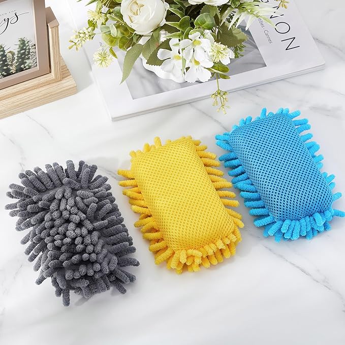 Zonon 4 Pieces Dry Erase Eraser Microfiber Shag Washable Whiteboard Eraser for Markers, Chalk, Home and Office (Blue,Yellow,Gray)