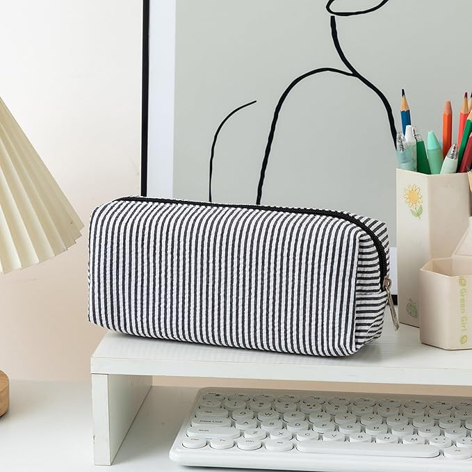 Cute Pencil Case Capacity Pencil Pouch Aesthetic Pen Bag Office Stationery Organizer Simple Sturdy Multifunctional Cosmetic Pouch (black)