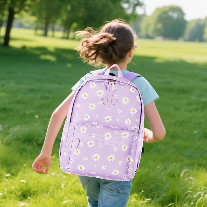 KK CRAFTS Preschool Backpack Kindergarten Little Kids Toddler Elementary School Backpacks for Boys and Girls with Chest Strap(17Inch, Daisy-Purple)