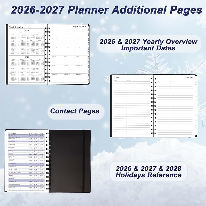 Day Planner 2026-2027, 2026 Planner Weekly and Monthly, from Jul 2026-Dec 2027, 18 Month Agenda Book with Tabs, A5 Size, Black