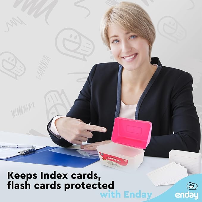 Enday Index Card Box Pink 3x5 Index Card Holder, Index Card Organizer, Flash Card Holder, Holds 250 Cards. (36 PC)