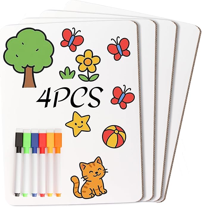 4 Pack Small White Board Dry Erase Boards Classroom Pack Mini White Boards 9" x12” Personal Whiteboards for Students Teachers School Supplies Lapboards