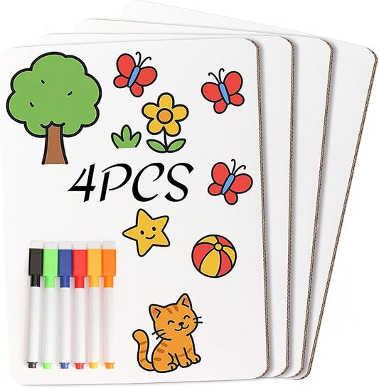 4 Pack Small White Board Dry Erase Boards Classroom Pack Mini White Boards 9" x12” Personal Whiteboards for Students Teachers School Supplies Lapboards