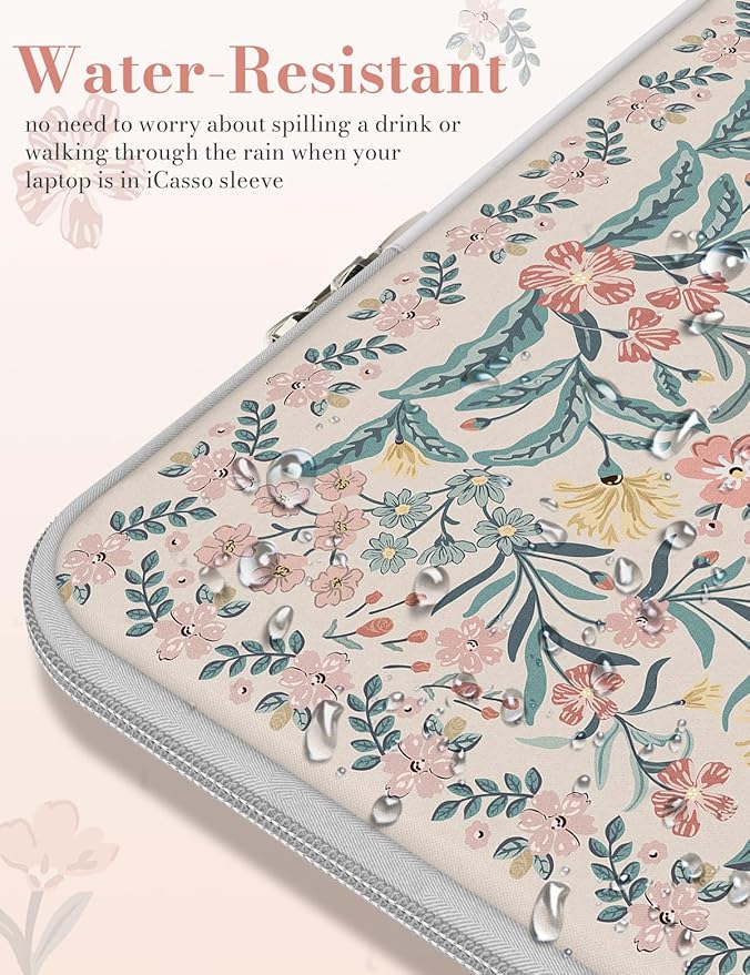 iCasso Laptop Sleeve 13 inch for MacBook Air 13-13.6 inch, Vintage MacBook Neo/Pro 13 inch case, Slim Protective Travel Carrying Case for MacBook Pro 14 inch, Chromebook, HP, Pink Boho Floral