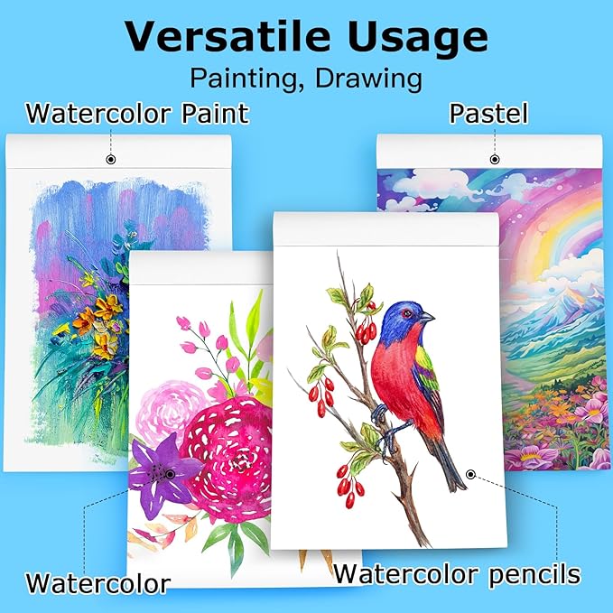 Watercolor Paper Pad, 9"x12" Water Color Paper, 140lb/300gsm Artist Painting Drawing Paper Book, Art Supplies for Adults Kids, Watercolors, Watercolor Paint Set, Sketchbook, Journal, Green