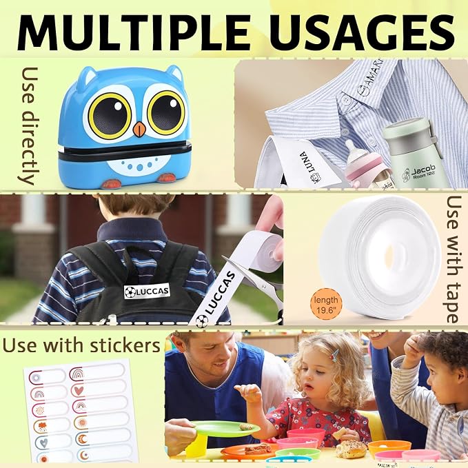 SUPHELPU Name Stamp for Clothing Kids Waterproof, Double Sided (White + Blacke Ink) Name Labels Stamp for Clothes Permanent, Personalized Stamp for Daycare Preschool School Supplies Plastic Fabric