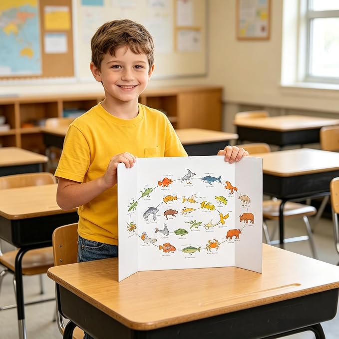 Trifold Poster Board, White Corrugated Presentation Board with Double Sided Tapes, Display Board for School Project, Science Fair (4=26x17)