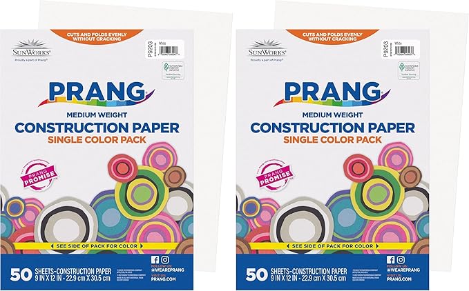 Prang (Formerly SunWorks) Construction Paper, White, 9" x 12", 50 Sheets (Pack of 2)