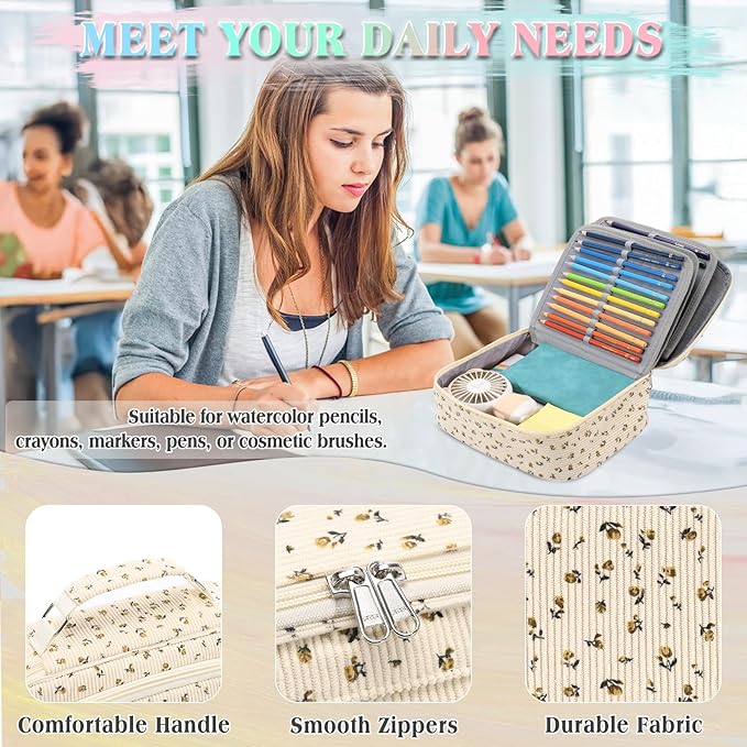 Large Pen Pencil Case,VONXURY High Capacity Art Colored Pencil Pouch Portable Stationery Organizer With 2 Detachable Layers 54 Slots Multiple Zipper Pockets for School Office College