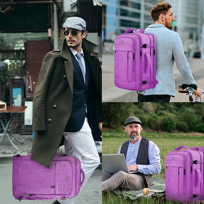 AREYTECO 60L Carry On Backpack, Extra Large Laptop Backpack, Big Capacity Travel Backpack for Women, Expandable Water Resistant Bag Anti-Theft Business Daypack Fit 18 Inch Laptop,Purple