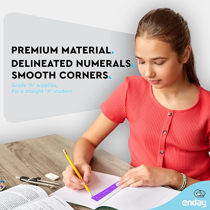 Flexible Ruler Purple, 12 in (30 cm) Soft Plastic Shatter Resistant Straight Edge Ruler, Bendable Kids & Adults Ruler w/Inches & Metrics Also Available in Pink, Blue, Red, Grey, Green, 1 Pc –By Enday