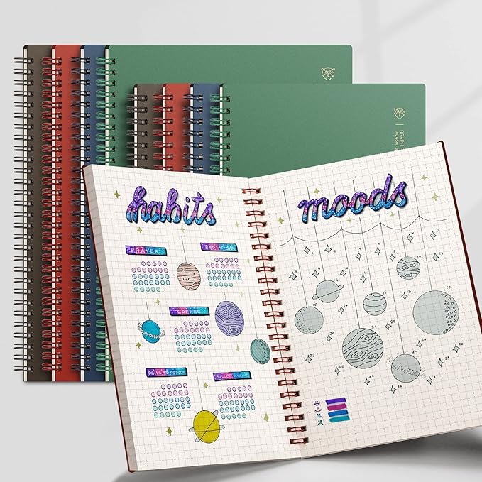 EMSHOI Spiral Graph Notebook, 2 Pack 320 Pages, Large B5 Grid Notebook, 100gsm Thick Paper, Waterproof Flexible Cover, Journal for Writing Engineering Graphing School Office, 7.48" x 10.15"