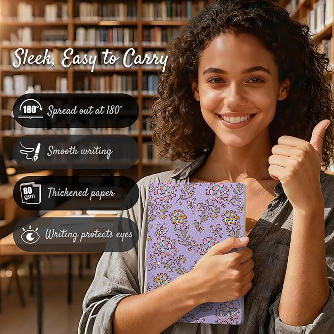 Stitched Composition Notebooks 2-Pack with Unique Art Designed Cover, A5 Lined Diary (8.2"L*5.5"W), Lay Flat Design, Thicked Paper Writes Smoothly for School and Office (Flower Ball)