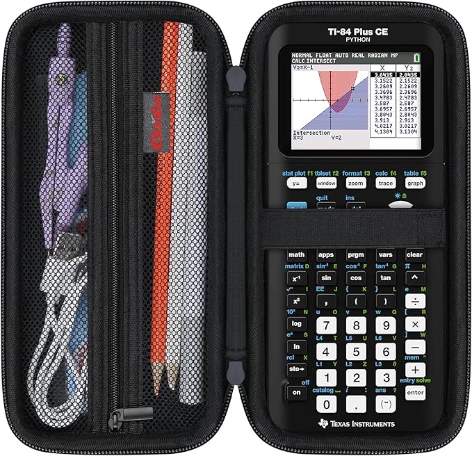 Elonbo Carrying Case for Texas Instruments TI-84 Evo Graphing Calculator, TI-84 Plus CE Evo Graphing Calculator Storage Protective Holder, Extra Mesh Pocket Fits Cable Charger, Black