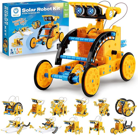 Sillbird Solar Building Robot Kit STEM Gift for Boys Age 8-13, 12-in-1 DIY Educational Science Toys for Kids Birthday, Powered by the Sun Robotics Set with 190 Pieces