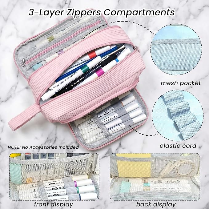 Large Pencil Case Pouch, Soft Corduroy Pen Bag with Zipper, Pencil Organizer, Cute Aesthetic School Supplies for Teen Girls Adults