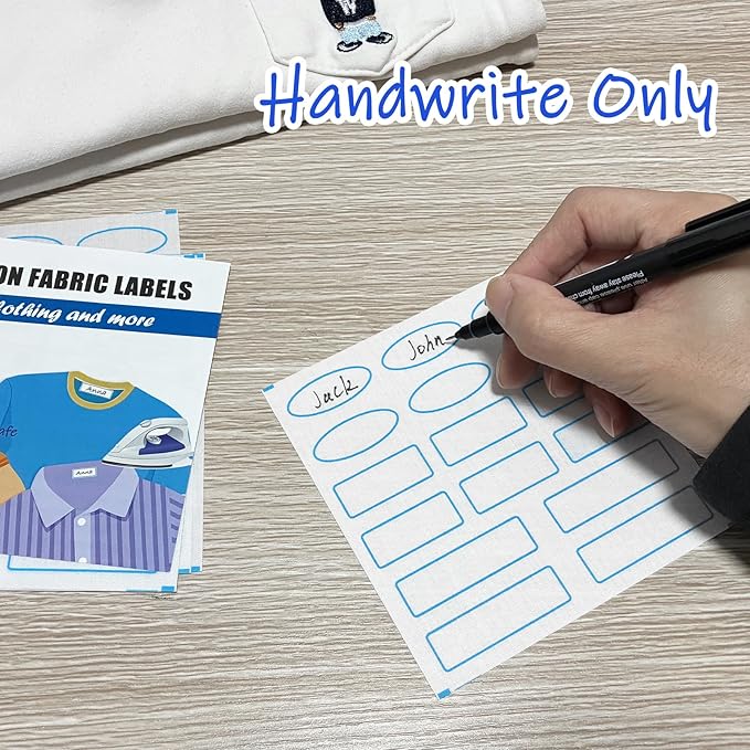 128 Pcs Writable Iron on Name Tags for Clothing, Fabric Labels for Nursing Home & Daycare, Washer and Dryer-Safe