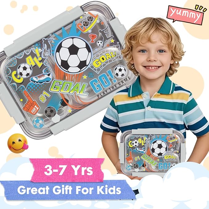 Stainless Steel Bento Lunch Box for Kids, 710 ml/23.5 oz BPA-Free Leak-Proof Food Containers with 3 Compartments, Back to School Students Daycare Lunches Snack Container Size for Ages 3-7