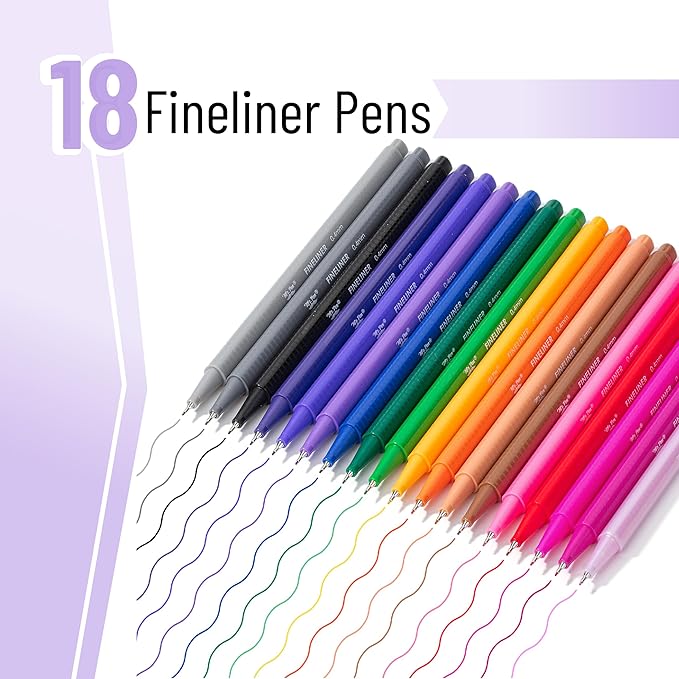 Mr. Pen- Colored Fineliner Pens, 18 Pack, 0.4mm, Ergonomic Triangular Barrels, Smooth Writing Pens for Journaling, Note-Taking, Coloring, Sketching, Planning & Art Projects