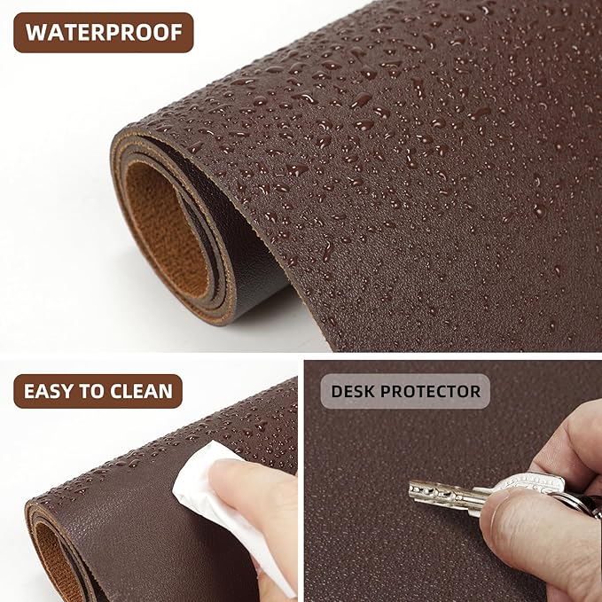 AFIING Cork Desk Mat 35.4" x 17", Dual-Sided Natural Cork & PU Leather Desk Pad, Non-Slip Waterproof Large Mouse Pad for Office, Home & Gaming (Coffee)