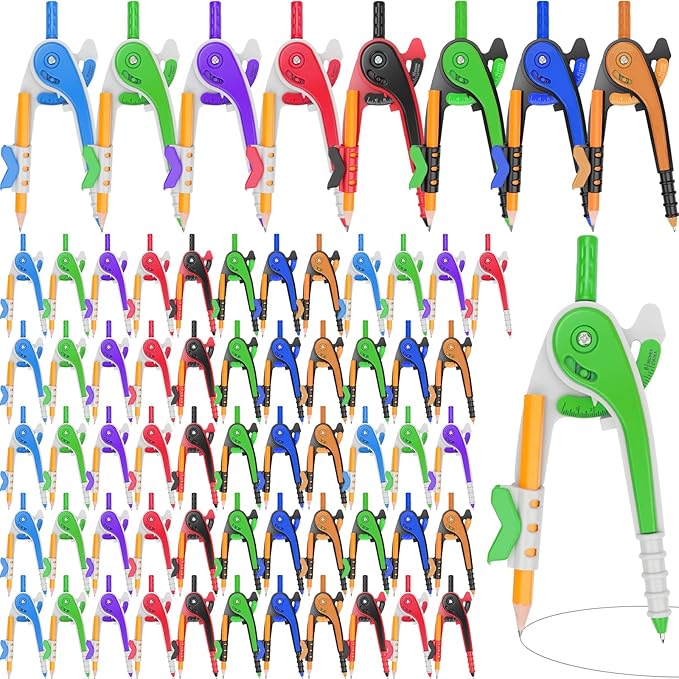 64 PCS Math Compass Geometry Math Set 6 Inch Plastic Drawing Compass with Pencils for Math Student Classroom School Office Woodworking Art Drawing