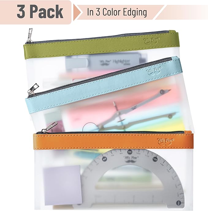 Mr. Pen- Clear Pencil Pouch, 8.50"x4.25", 3 Pack, Durable TPU Material, Medium Water-Resistant Pencil Bags with Smooth Zipper, Multipurpose Clear Pouch for Stationery, School, Office, Travel Supplies