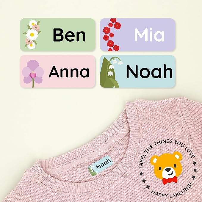 Iron-On Name Labels & Clothing Labels for Nursing Home (120) – Iron On Name Tags & Name Labels for Clothing & Clothes, School & Daycare – Waterproof - Flowers