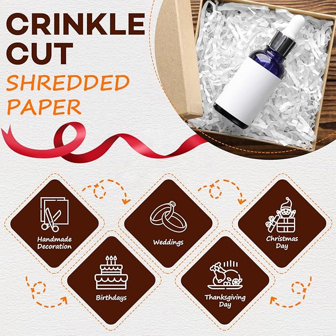 RowinsyDD 3LB White Crinkle Paper Filler, Cut Shredded Paper for Gift Baskets Packaging Wrapping Cushion Stuffing Box Confetti Filler for Easter Christmas Wedding Birthday Bridesmaid