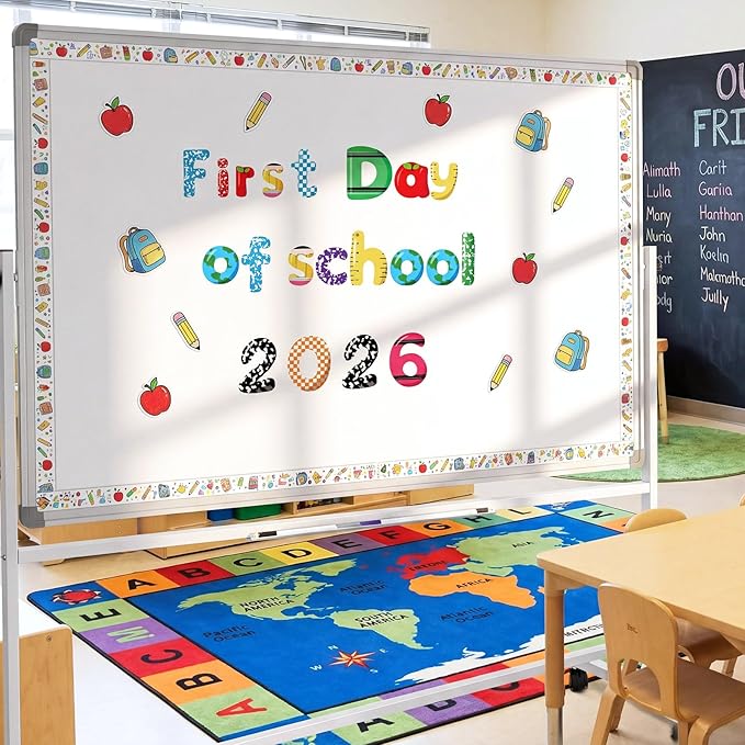 221 Pcs Pencil Apple Ruler Bulletin Board Letters, Round Alphabet Number Punctuation Symbol Combo Letter Cutouts, Colorful Classroom Decor for Summer School Classroom Chalkboard Poster Wall