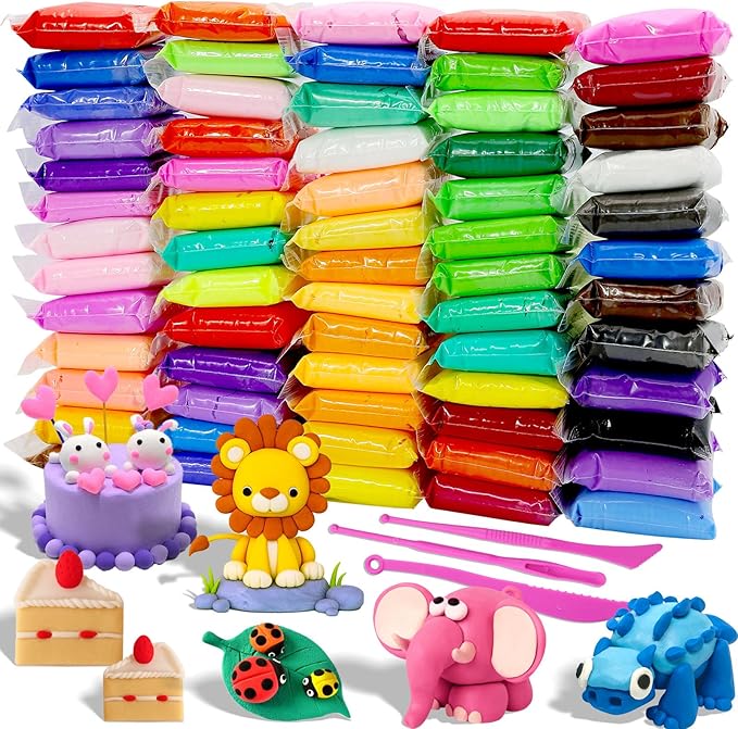 MuseLuxe Air Dry Clay - 64 Pack Modeling Clay Kit with 3 Sculpting Tools,Safe & Non-Toxic,DIY Magic Toys Gifts for Boys,Girls,Kids - 32 Colors