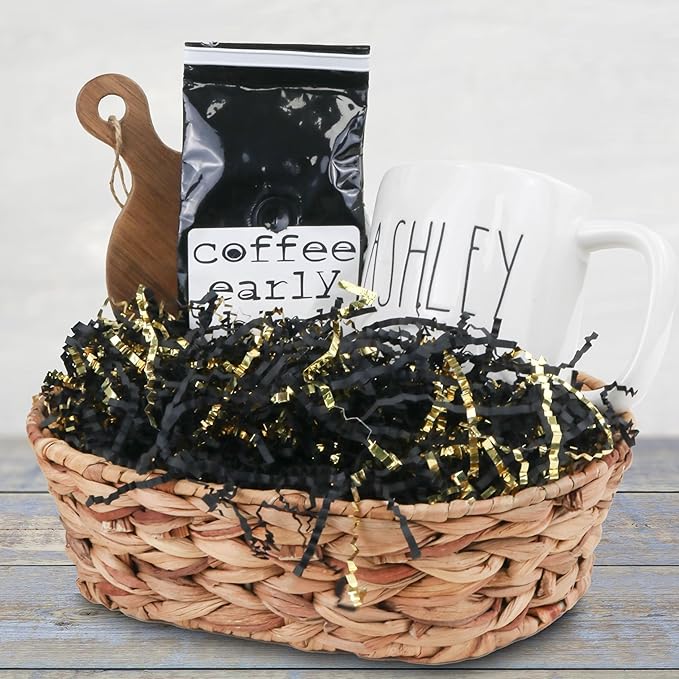 MagicWater Crinkle Cut Paper for Gift Baskets - 2LB - Black & Gold - Perfect for Shredded Paper Filler, Basket Filler, Gift Boxes, Bridesmaid Gifts, Christmas Stuffers & More – Ideal for All Occasions