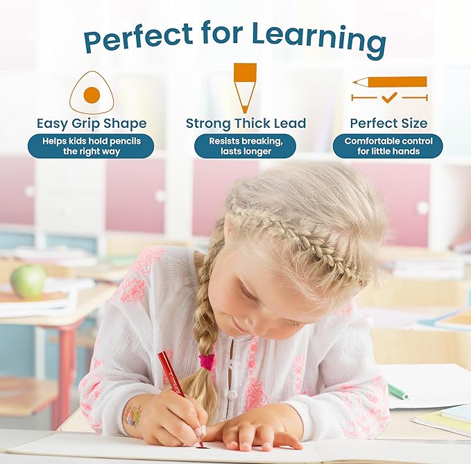 Colored Pencils for Toddlers 3-4 Years – Kids Pencils for Beginners, Toddlers and Preschoolers, Jumbo Triangle Shape for Easy Grip, Thick Colored Core for Easy Coloring and Less Breakage (1 Pack)
