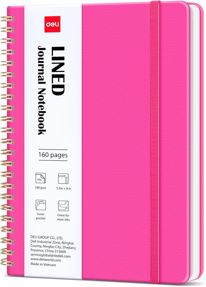 deli Rose Red Lined Spiral Journal Notebook, 160 Pages, A5 (5.5"x8") Hardcover Writing Notebook, College Ruled Spiral Bound Journal for Women & Men - Perfect for Work, School, Office & Note Taking