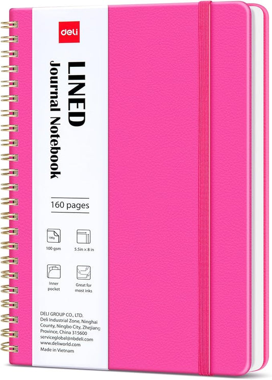 deli Rose Red Lined Spiral Journal Notebook, 160 Pages, A5 (5.5"x8") Hardcover Writing Notebook, College Ruled Spiral Bound Journal for Women & Men - Perfect for Work, School, Office & Note Taking